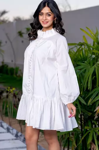 White cotton ruffle dress