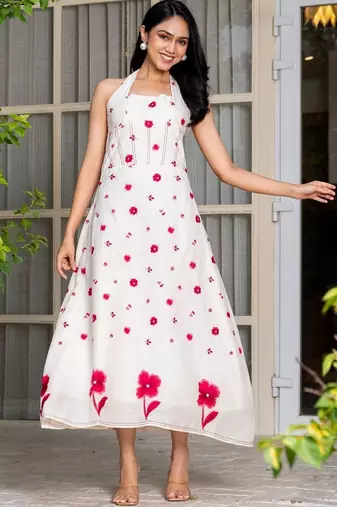 White emboridered mdi dress