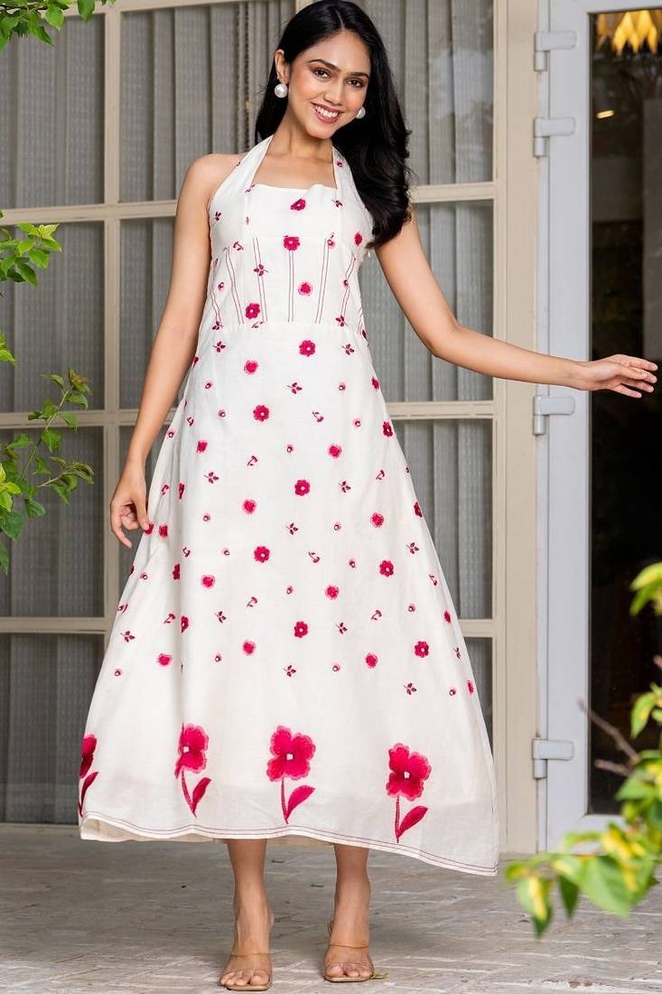 White emboridered mdi dress