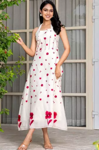 White emboridered mdi dress