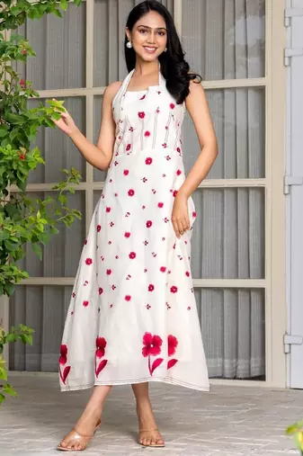 White emboridered mdi dress