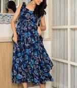 Deep blue floral print maxi dress