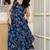 Deep blue floral print maxi dress
