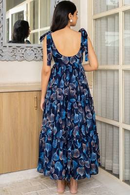 Deep blue floral print maxi dress 4