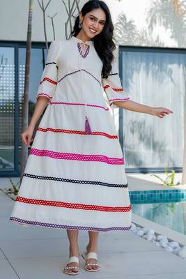 Off white lace work cotton dress 1