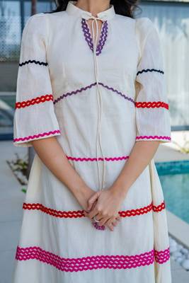 Off white lace work cotton dress 3