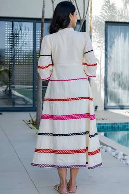 Off white lace work cotton dress 4