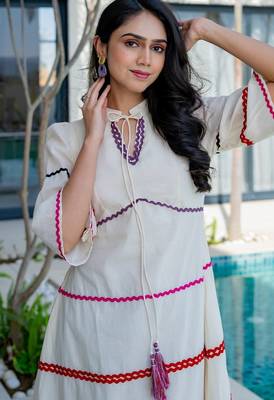 Off white lace work cotton dress 5