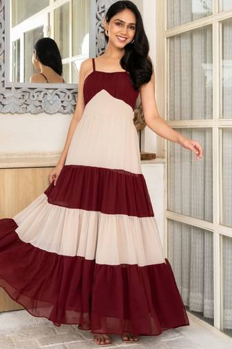 Brown georgette maxi dress
