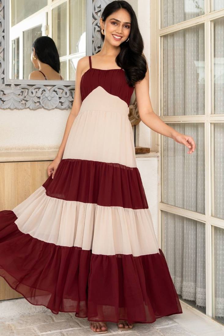 Brown georgette maxi dress