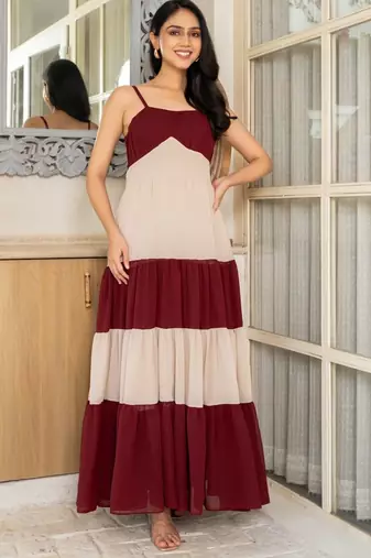 Brown georgette maxi dress
