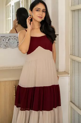 Brown georgette maxi dress