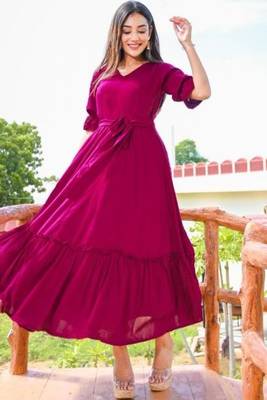 Burgandi cotton flared dress 1
