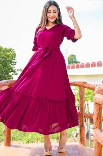 Burgandi cotton flared dress