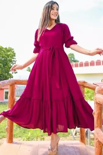Burgandi cotton flared dress