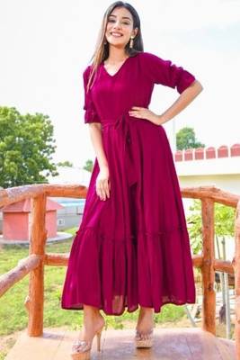 Burgandi cotton flared dress 3