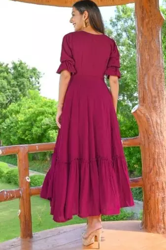 Burgandi cotton flared dress
