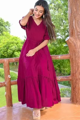 Burgandi cotton flared dress