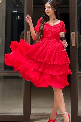 Charry red crape ruffle dress