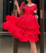 Charry red crape ruffle dress