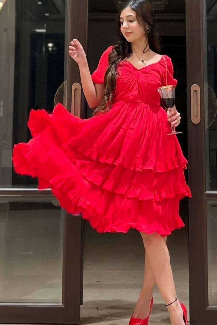 Charry red crape ruffle dress