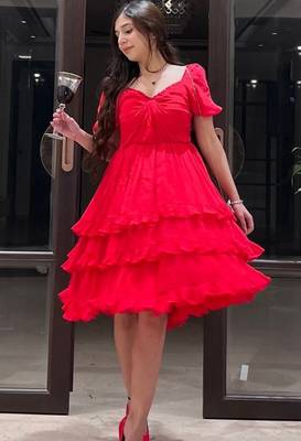 Charry red crape ruffle dress 2
