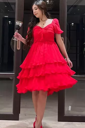 Charry red crape ruffle dress