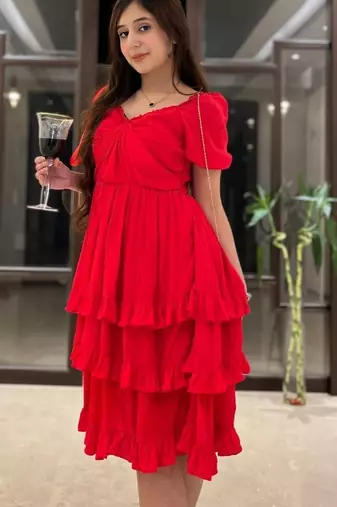 Charry red crape ruffle dress