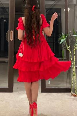 Charry red crape ruffle dress 4