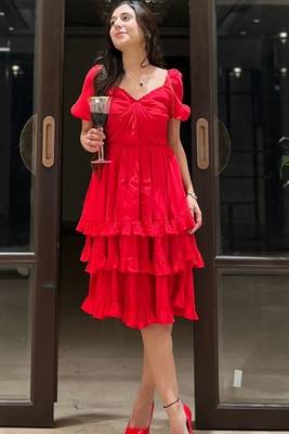 Charry red crape ruffle dress 5
