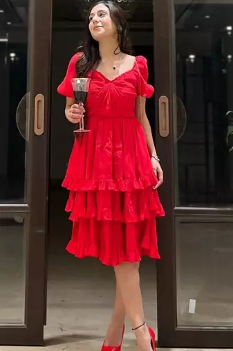 Charry red crape ruffle dress