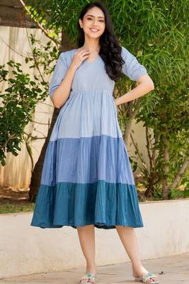 Blue cotton block dress 1