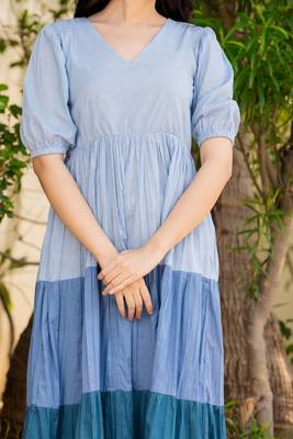 Blue cotton block dress 3