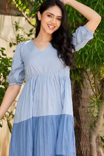 Blue cotton block dress