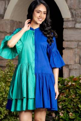 Green & blue cotton ruffle dress 2
