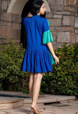 Green & blue cotton ruffle dress 4