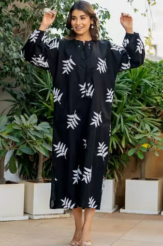 Black cotton embroidery dress