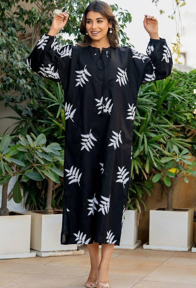 Black cotton embroidery dress