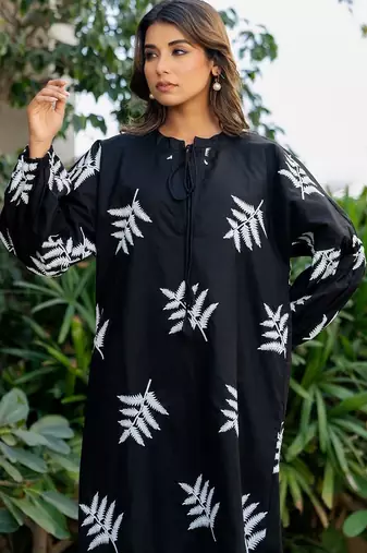 Black cotton embroidery dress