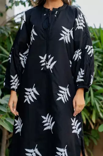 Black cotton embroidery dress