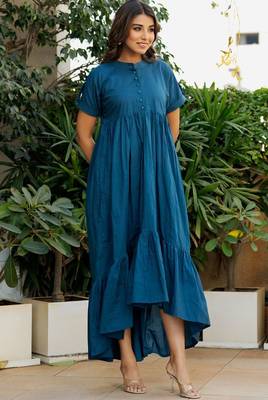 Blue cotton block dress 1