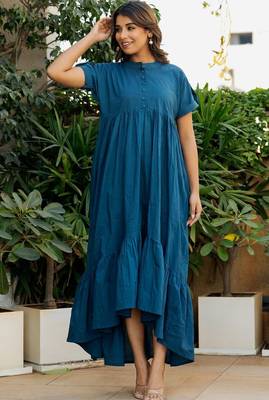 Blue cotton block dress 2