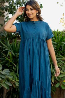 Blue cotton block dress 3
