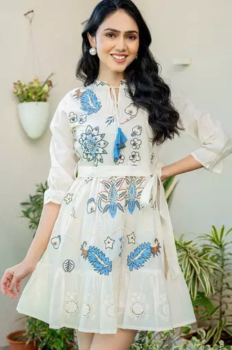 Off white embroidered mini dress