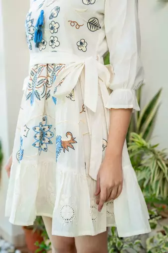 Off white embroidered mini dress
