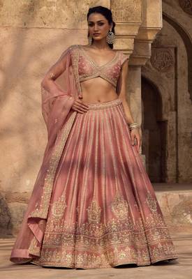 Pink silk blend Zari Embroidery Blush Pink Lehenga Choli With Dupatta 1