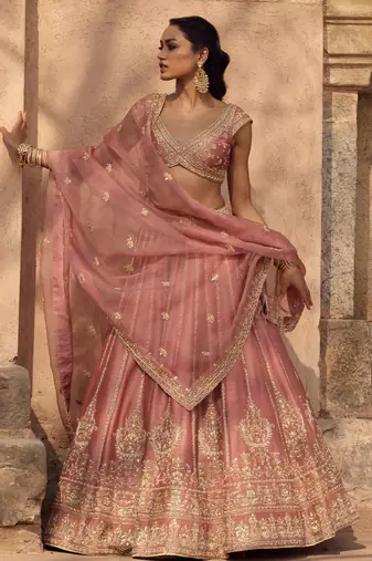 Pink Silk Zari Embroidery Blush Pink Lehenga Choli With Dupatta