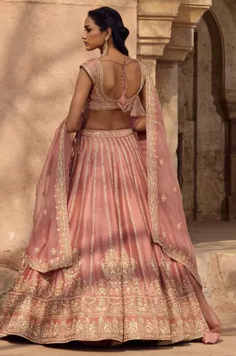 Pink Silk Zari Embroidery Blush Pink Lehenga Choli With Dupatta