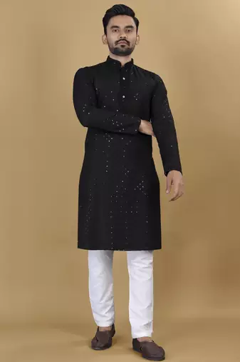 Black embroidered rayon straight kurta