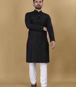 Black embroidered rayon straight kurta